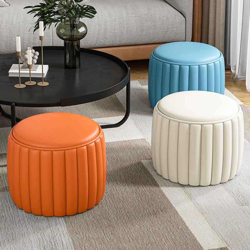 Small Stool Household Low Stool Net Red Pumpkin Small Bench Advanced Sense Living Room Solid Wood Coffee Table Round Stool Shoe Changing Stool Sitting Pier