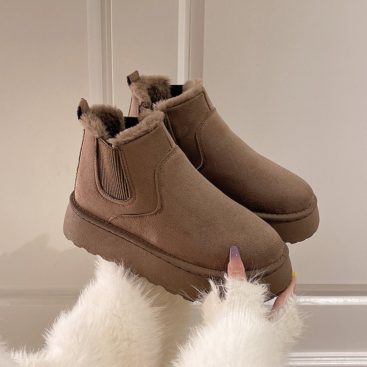Women's platform snow boots in cotton shoes with wool round toe cotton boots_voghion.com