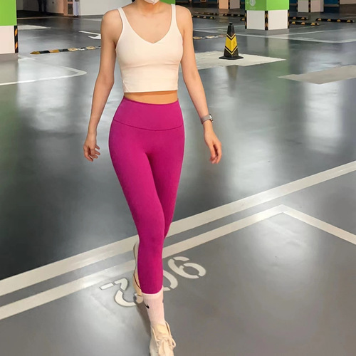 Cross-border new WT soft and tender skin-friendly high-waisted yoga pants for women with drawstring and brushed for weight loss sports and fitness nine-piece pants