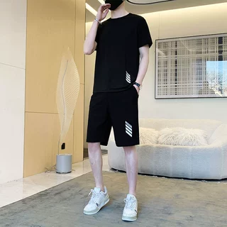 高品质冰丝短袖套装T恤冰丝套装商务中青年冰丝短袖冰丝
