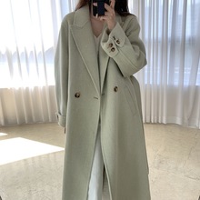 優質現貨 韓國冬新款 法式復古西裝領系帶收腰 顯瘦毛呢外套大衣