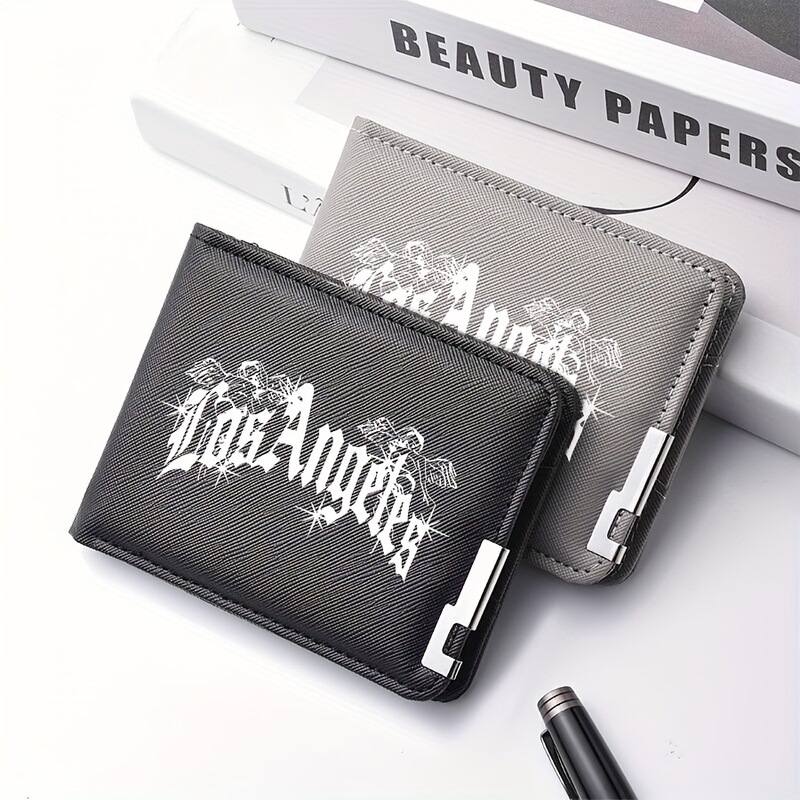 Supports custom designs - printed short wallet, trendy PU leather men's wallet with multiple card slots, foldable card holder Supports custom designs - printed short wallet, trendy PU leather men's wallet with multiple card slots, foldable card holder