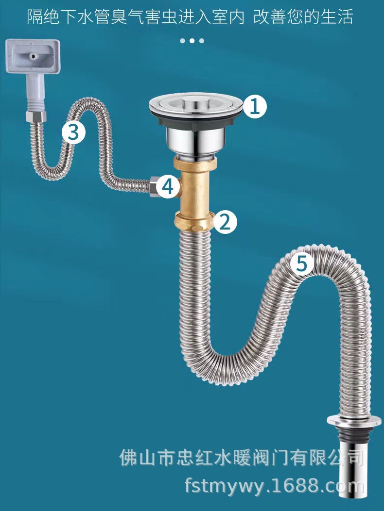 Cocina lavabo accesorios de tubería de drenaje lavabo lavabo tubería de drenaje de acero inoxidable drenaje antiolor conjunto de artefactos mágicos