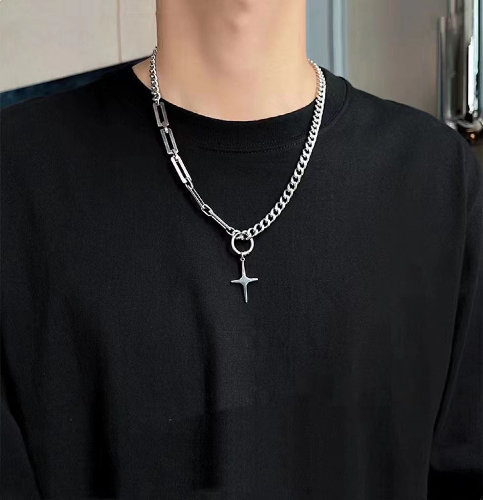 Titanium Steel Chain Material Cuban Link Chain Curb Chain, Paperclip Chain Chain Type Hip-Hop Simple Style Star Titanium Steel Polishing Men's Pendant Necklace Men Pendant Necklaces