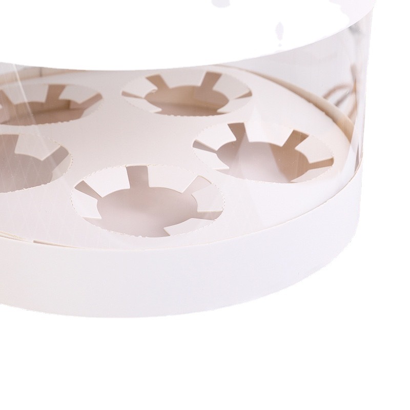 Caja de pastel de taza de cumpleaños redonda caja de embalaje de pastel de papel transparente de doble capa flores caja de embalaje de postre de pastelería