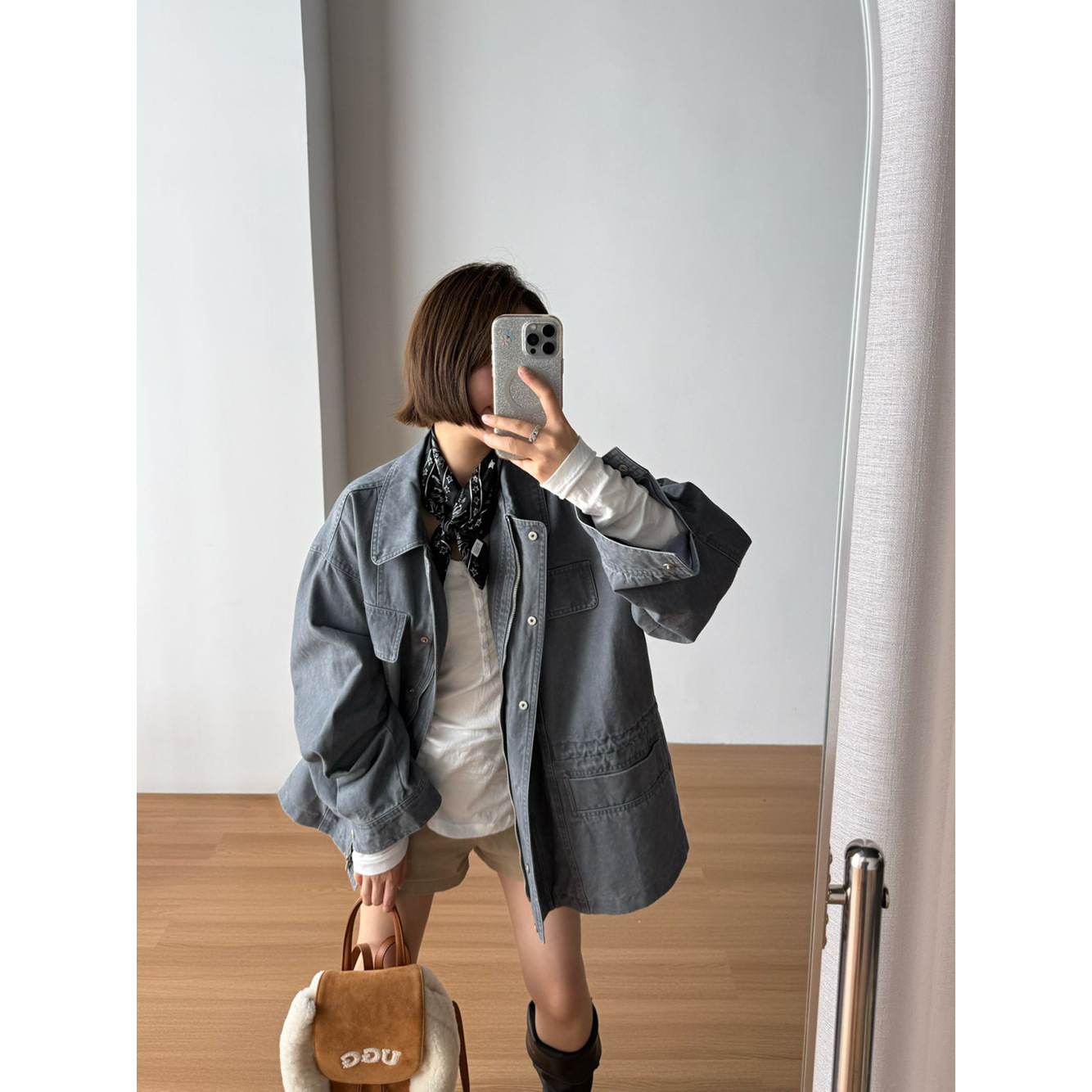 【王琪芝】水洗夹克机车服女多口袋收腰工装风复古显瘦外套WQ409