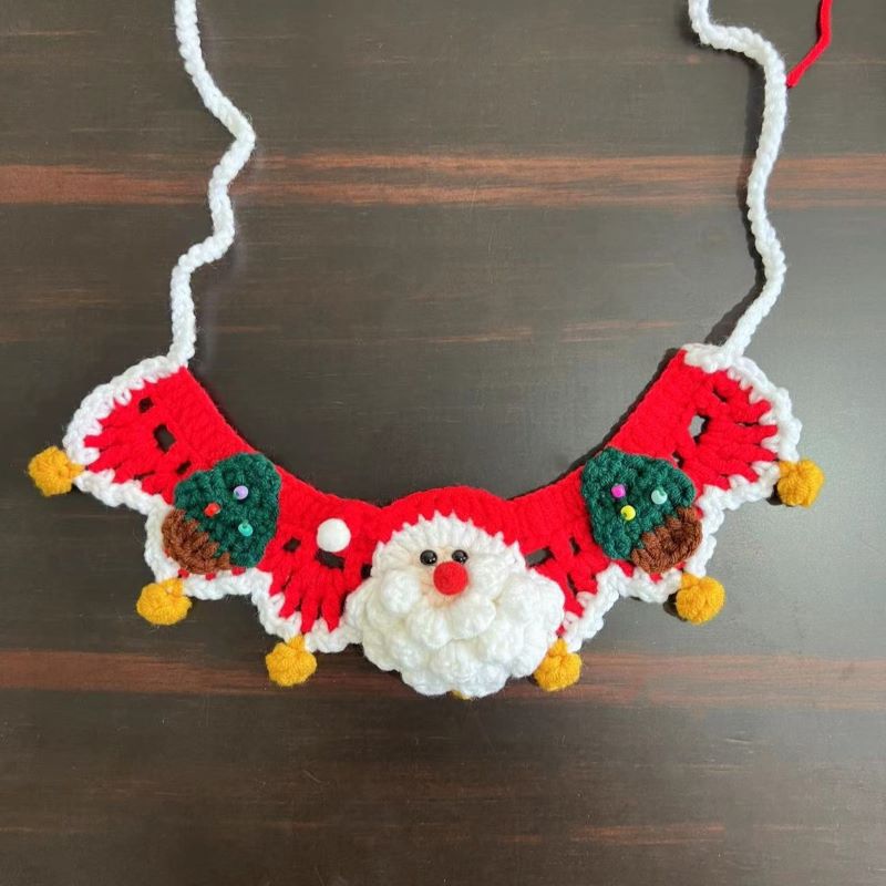 Christmas Santa Claus hand woven pet cat scarf bib kitten dog wool knitted scarf collar collar festival_voghion.com