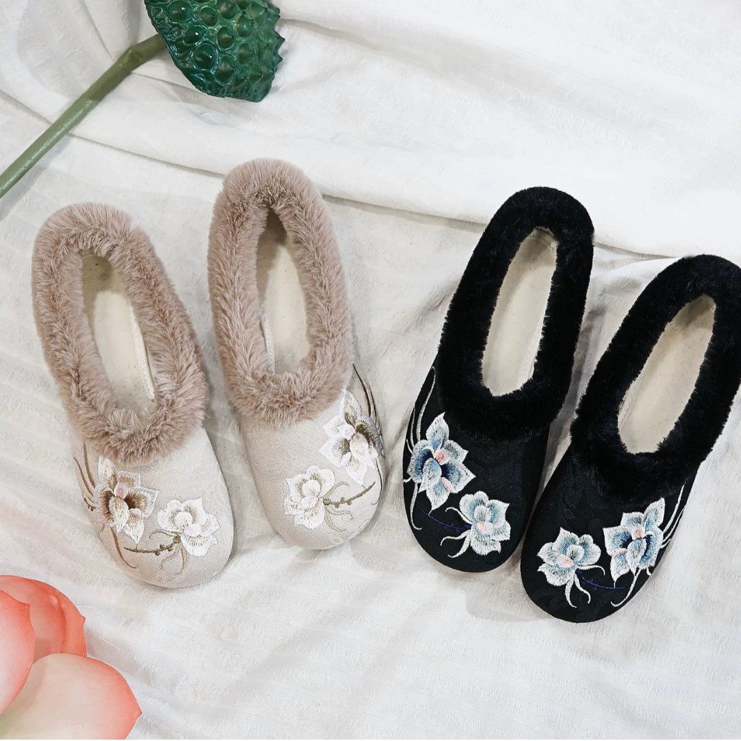 Осенние и зимние плюшевые теплые хлопчатобумажные туфли