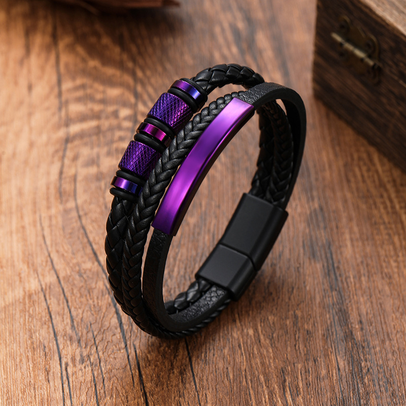 Amazon 新しい編まれたレザーロープレザーブレスレットメンズブレスレットパーソナライズされたファッションチタン鋼アクセサリーブレスレット磁気バックル|undefined