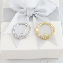 跨境高级感钉子戒指女开口戒可调节镀金铜戒个性冷淡风指环高级感