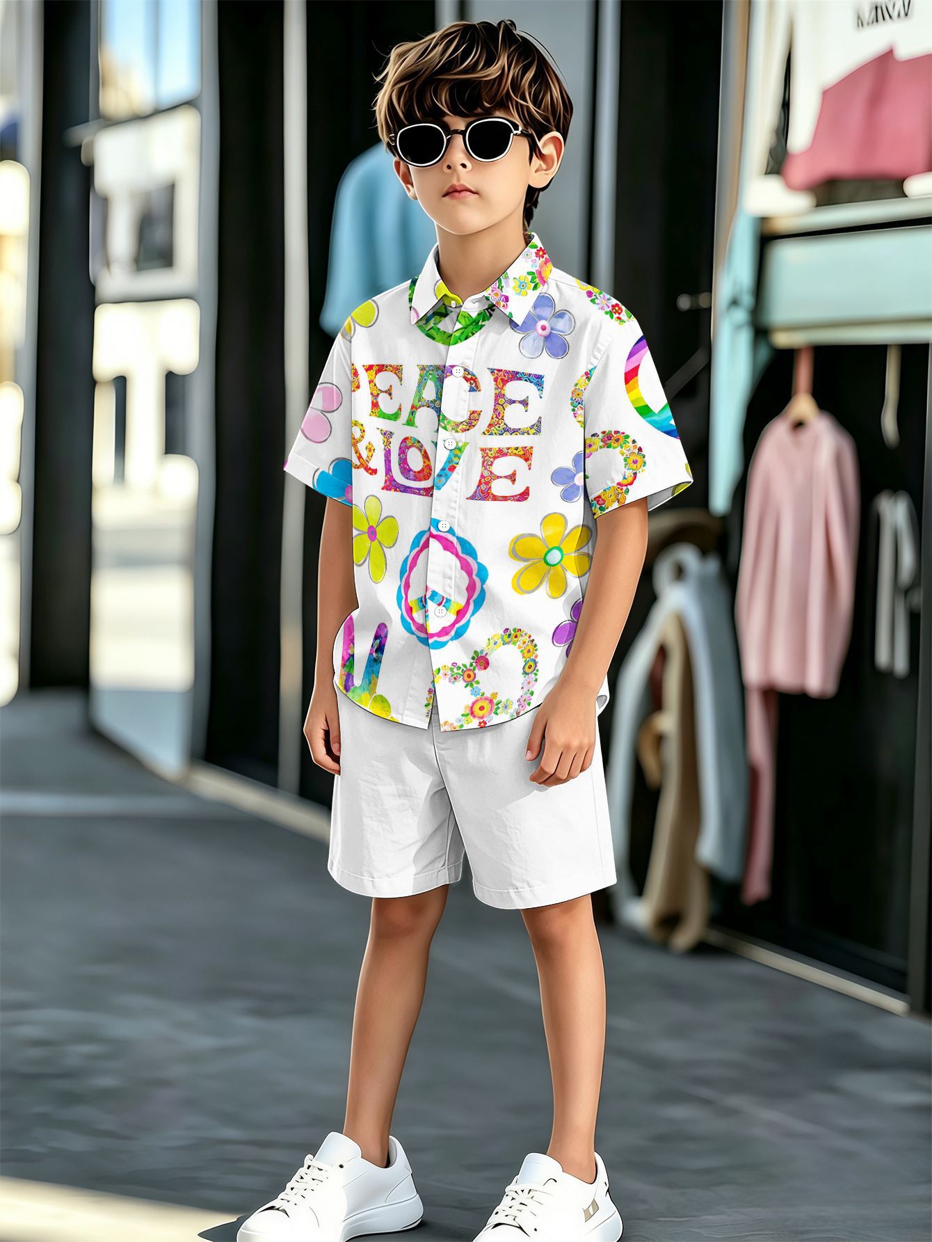 Boys Patterned 3d Printed Shirt And Shorts Summer Set_voghion.com