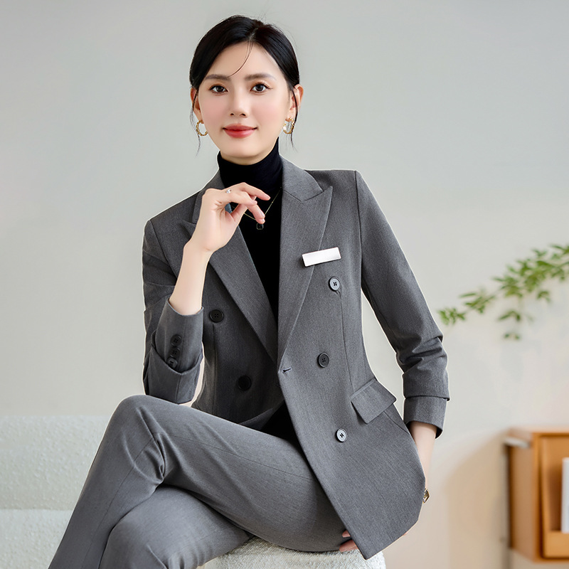 秋冬双排扣后开叉西装职业套装女气质白领正装酒店前台经理工作服