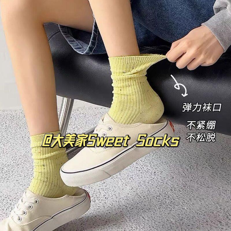 日系点子纱春秋款彩色袜子女纯色可爱学生中筒袜透气细条纹堆堆袜|undefined