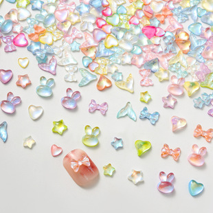 Online celebrity mocha series five-pointed star nail jewelry three-dimensional crooked heart fishtail bow diy ear studs nail diamond accessories