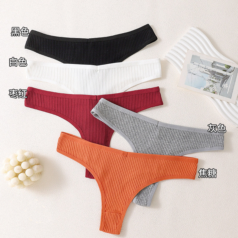 Foreign Trade Style European and American Thong Pure Cotton Underwear Women's Vertical Striped Low-Waist T-String Sexy Pure Desire Lingerie Panties
