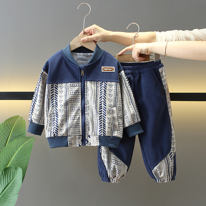 7726 traje de primavera para niños 2025 nuevo traje casual de dos piezas para niños ropa de pana de primavera y otoño fresco de moda para bebés