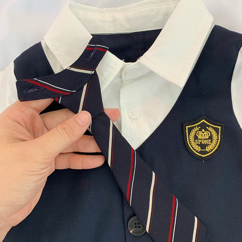 Tongchenchenma girls' college style fake two-piece suit autumn children's boys' long-sleeved shirts, trousers and pleated skirts