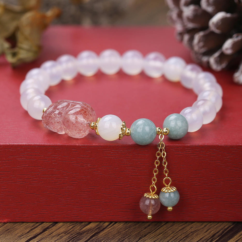 Alta calidad piedra natural lichi congelado ágata pulsera de cuentas de cristal de fresa de verano para mujeres diseño de pulseras de estilo de pulseras