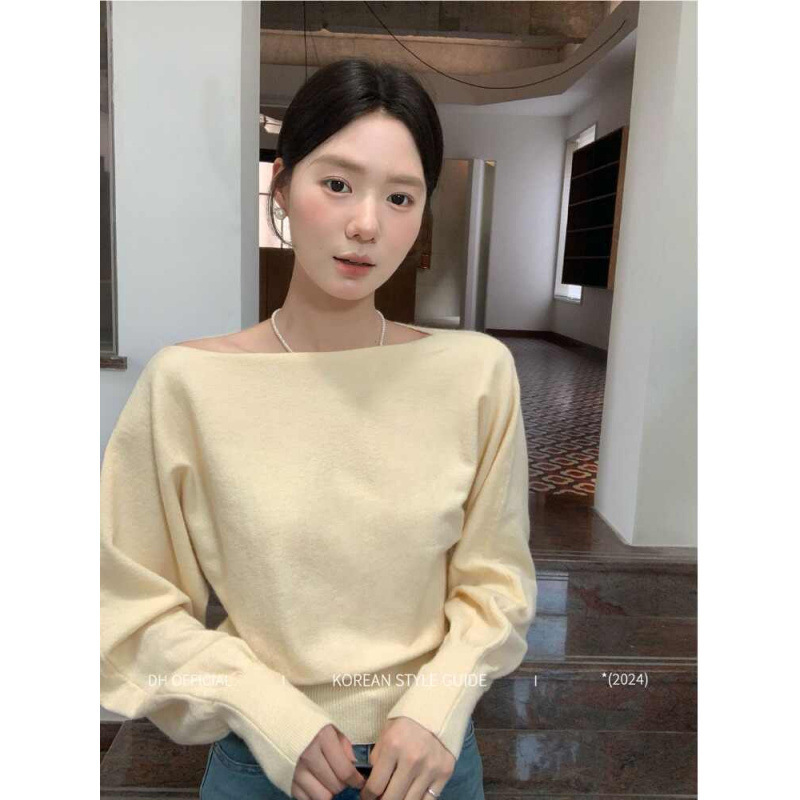 好看轻熟上衣一字肩露肩针织衫女秋季氛围感穿搭慵懒风软糯毛衣|undefined