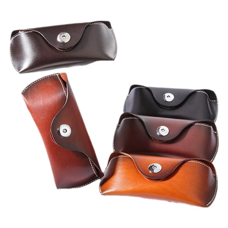 2025 新しいハイエンドメガネカバー本革オリジナルレトロ手作りメガネケース植物なめし革フィッシュアイボタンメガネバッグ