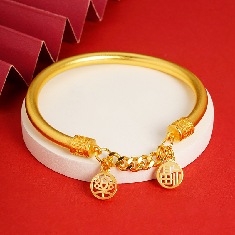 Estilo antiguo Vietnam arena oro Ping An Xi le Fu pulsera de cadena elegante de las mujeres pulsera de aleación de cobre de alta protección de color suministro al por mayor