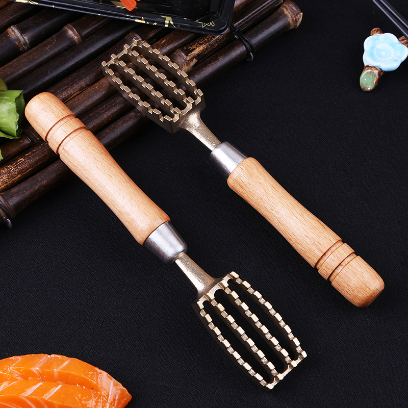 Escala de pescado de estilo japonés raspador escala raspador de madera maciza de latón de pescado escala cepillo raspador de escala de pescado de hogar comercial