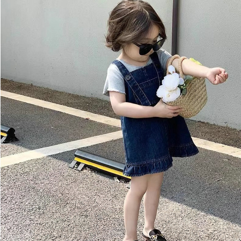 Children's Clothing Girls' Set Short-Sleeve Ruffled Top with Denim Vest Dress 2026 Summer New Foreign Trade Children's Wear Children's Clothing Girls' Set Short-Sleeve Ruffled Top with Denim Vest Dress 2026 Summer New Foreign Trade Children's Wear
