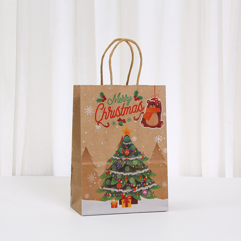 クロスボーダー人気クリスマスシリーズ原色クラフト紙手提げギフトバッグ現物卸売パーティー通用手提げ袋|undefined