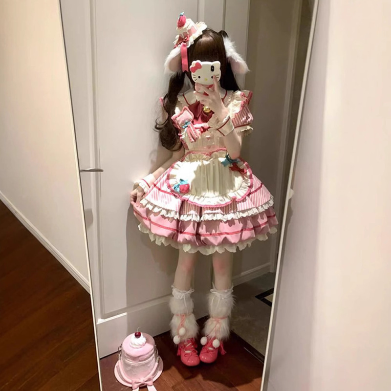 ピンクの花のつぼみスカート ロリータ OP かわいいデイリーライト ロプリンセスドレス ロリータスカートは東南アジアを支えます|undefined