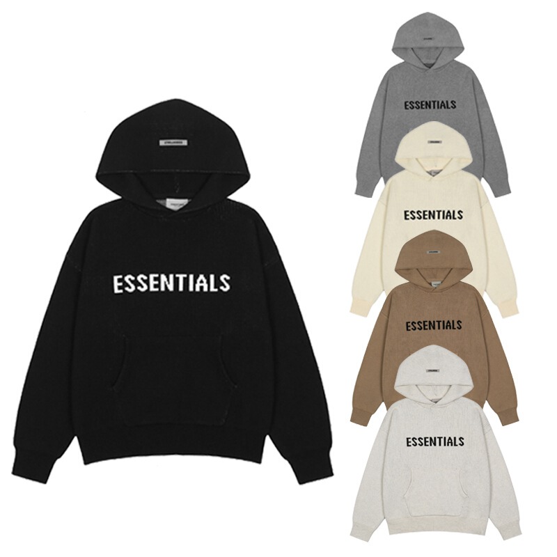 Fog Essentials American Trendy High Street Autumn and Winter Letter Jacquard Loose-Fitting Hooded Knit Sweater for Men and Women Couples