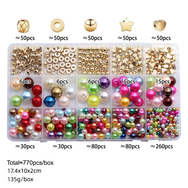 Amazon Venta caliente 770 DIY pulsera collar espaciador perlas agujero ABS imitación perla suelta caja traje