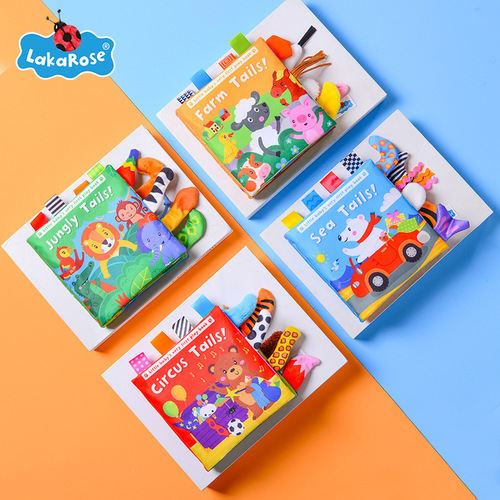 LakaRose Animal Tail Cloth Book Baby Ring Paper Cloth Book 0-1 Years Old Infant Toy Enlightenment Early Education Cloth Book