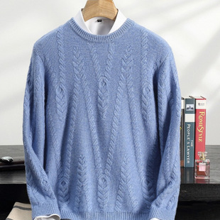 New Thickened Pullover Cashmere Sweater Men's Long-Sleeved Round Neck Jacquard Sweater Trendy Youth Men's Casual Knitwear