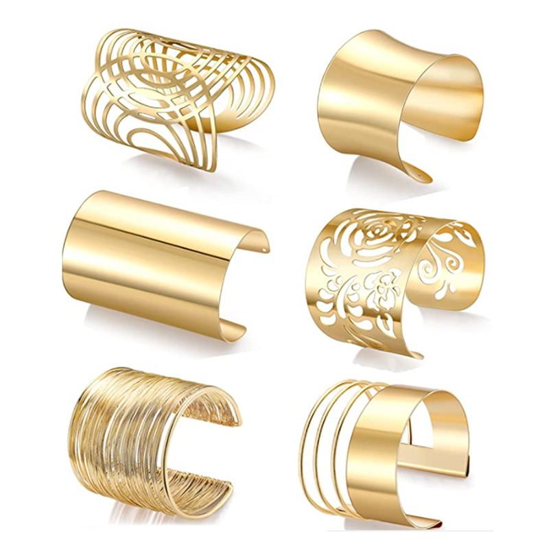 new open metal bracelet set hollow smooth multi-layer pattern jewelry wholesale