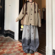 美式复古兔耳朵连帽毛衣女秋冬季新宽松慵懒风开衫外套