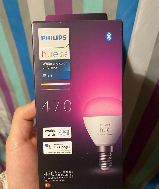 Philips Hue Smart Light Bulb E14 Screw Base, Supports 16 Million Colors and Warm and Cold White Light