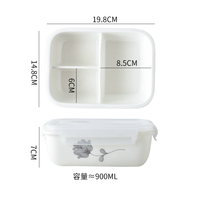 Ceramic lunch box Student Bento box Partition type lunch box Office worker with lid set Microwave oven heating insulation Gekun