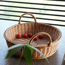日式仿藤编蔬果收纳筐点心面包馒头筐圆形货架陈列筐收纳果篮家用
