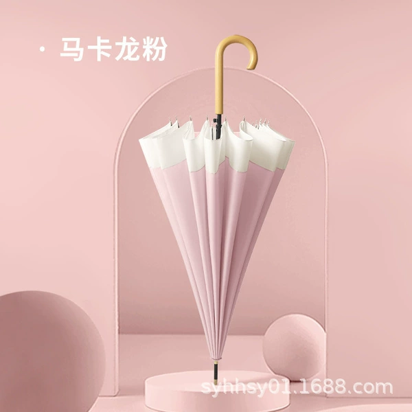 [马卡龙粉 接边木弯柄16骨]