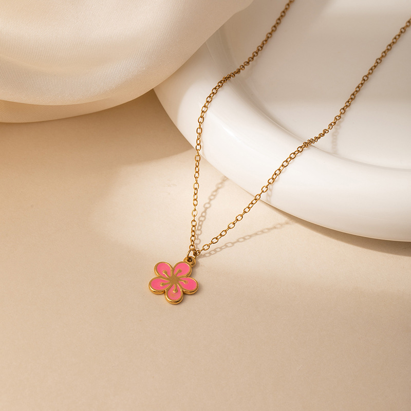 7g Weight 0.03µm Gold Plating Thickness Electroplated Gold Plating Process Golden Plated Plating Material 201 Stainless Steel Pendant Material Pendant Necklace Classification 201 Stainless Steel Chain Material cable chain Chain Type 1 Piece Quantity Holiday, Daily Occasion 201 Stainless Steel Material Flower Pattern Women's Gender Simple Style, Classic Style Style Plating Craft Elegant Titanium Steel Necklace For Women Bohemian Floral Print Colorful Drip Glaze Rose Pendant Versatile Clavicle Chain 12