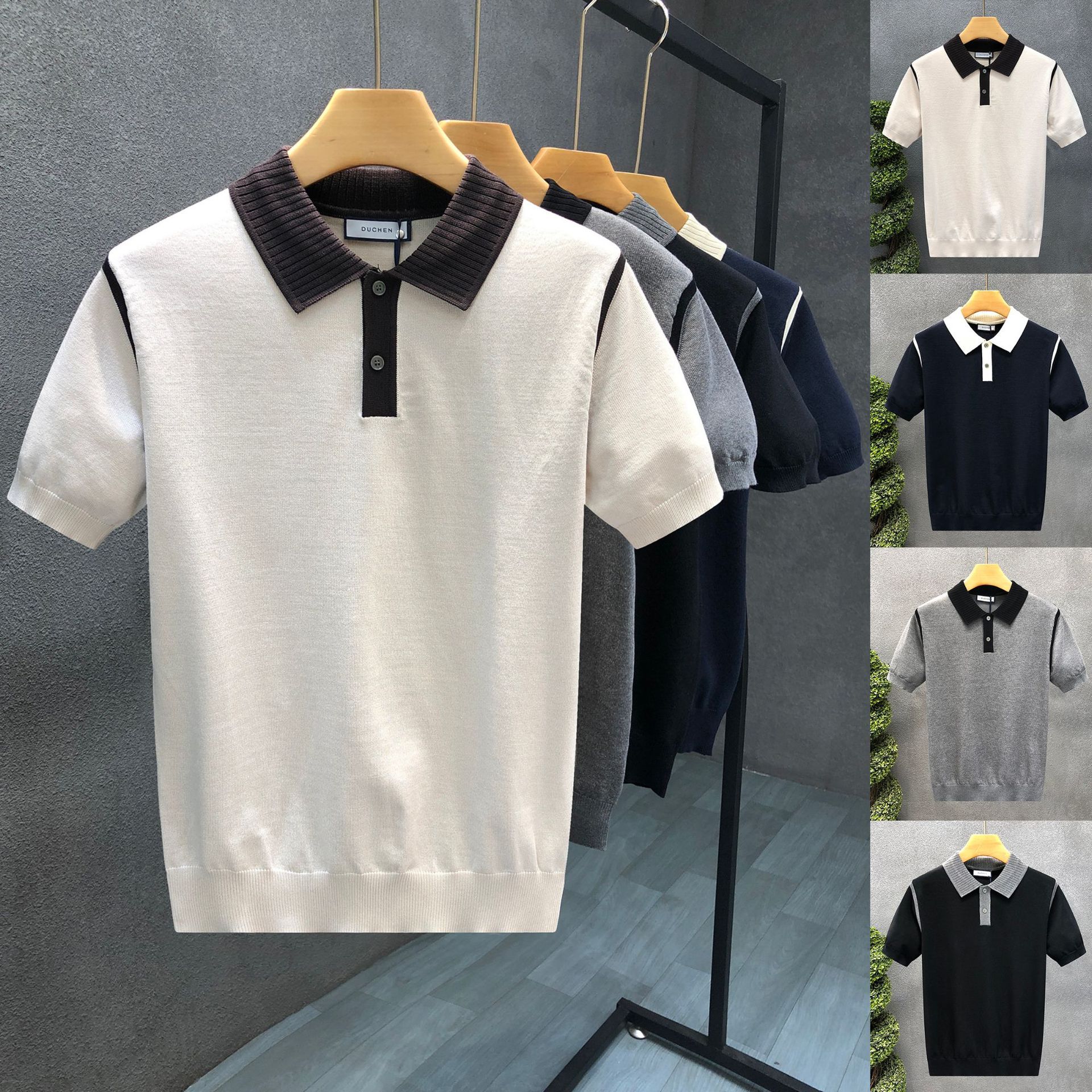 Polo camiseta de punto camiseta de manga corta camiseta de hombre paul línea tridimensional viejo qianfeng verano fábrica transfronteriza al por mayor