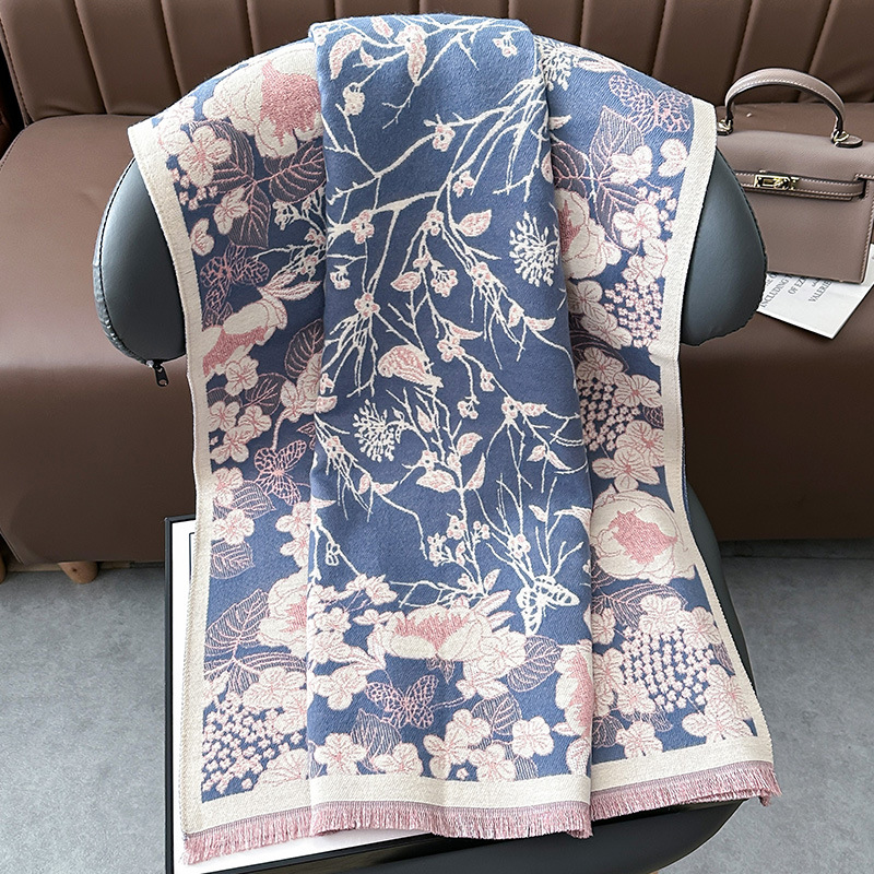 Bufandas coreanas de cachemira de dama 2025 pájaros con un bufón de aire acondicionado que se vuelve más grueso y cálido