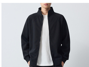 Áo hoodie nam nỉ cổ đứng khóa kéo phong cách thể thao thành phố — đen chi tiết 14
