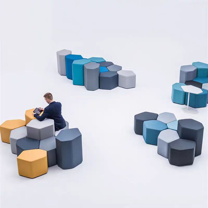 创意设计师幼儿园早教等候区商场六边形坐凳布艺墩子组合沙发