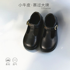 High-end black leather shoes for girls, campus English-style, suitable for babies and children, genuine leather, soft sole, versatile princess shoes, single shoes