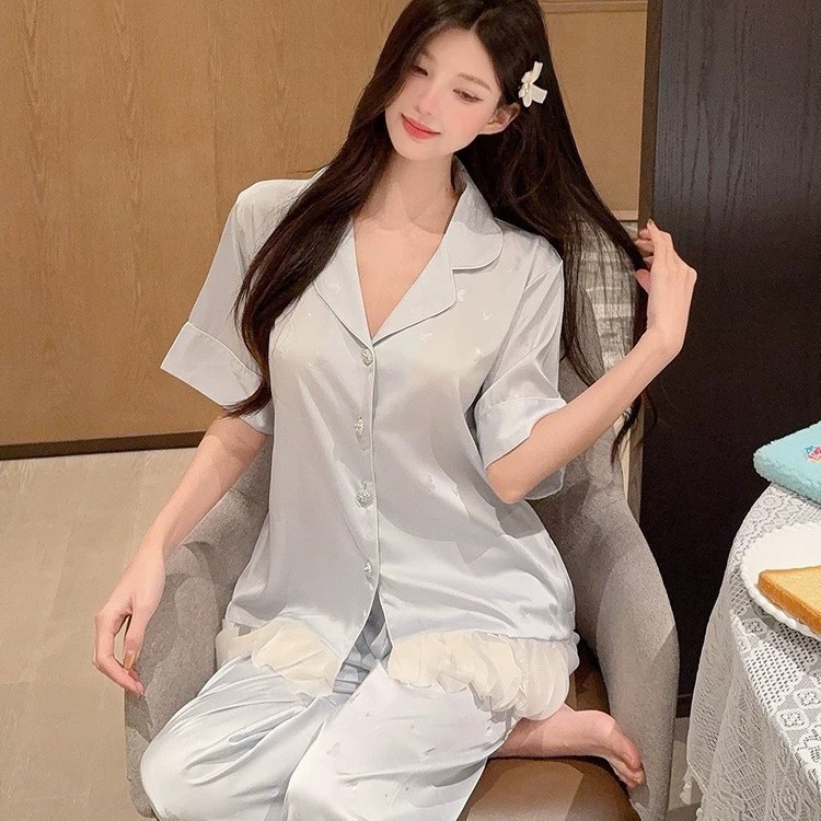 Qiao Yin 반팔 바지 블루