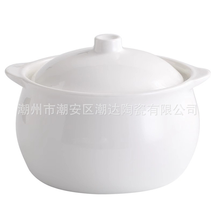 Pure white 5-10inch double-handled ceramic soup bowl with lid for hotel use, bird's nest stew pot, home-use ceramic soup cup