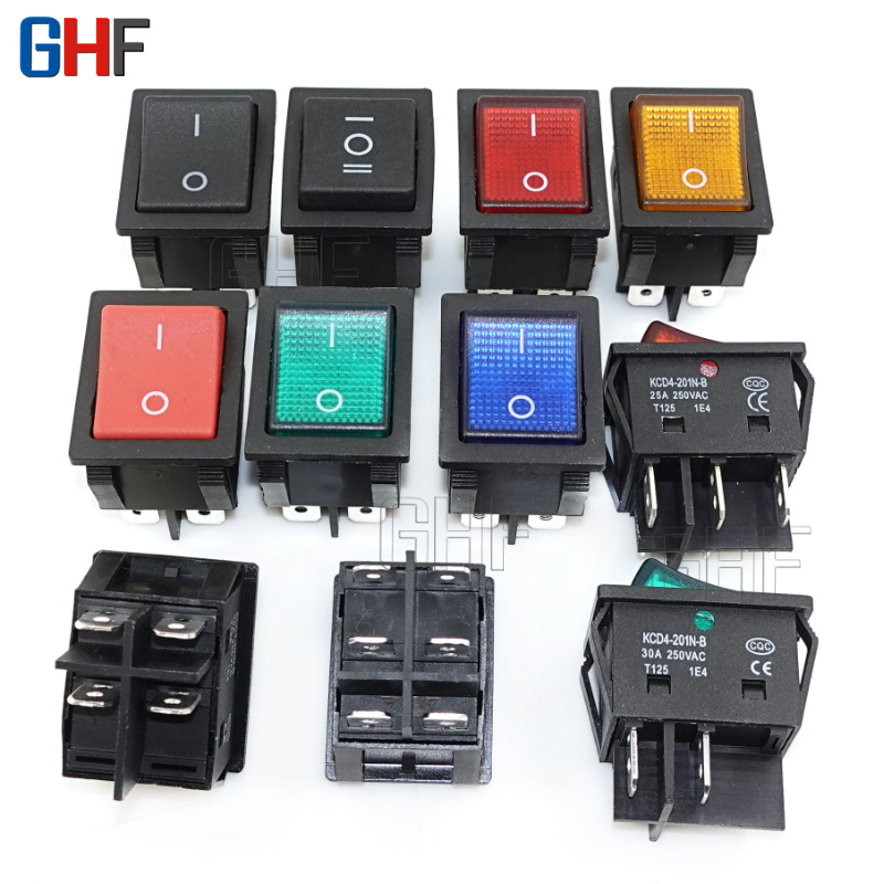 有灯无灯船形船型开关KCD4-201N-B红灯大电流30A 4脚6脚翘板开关