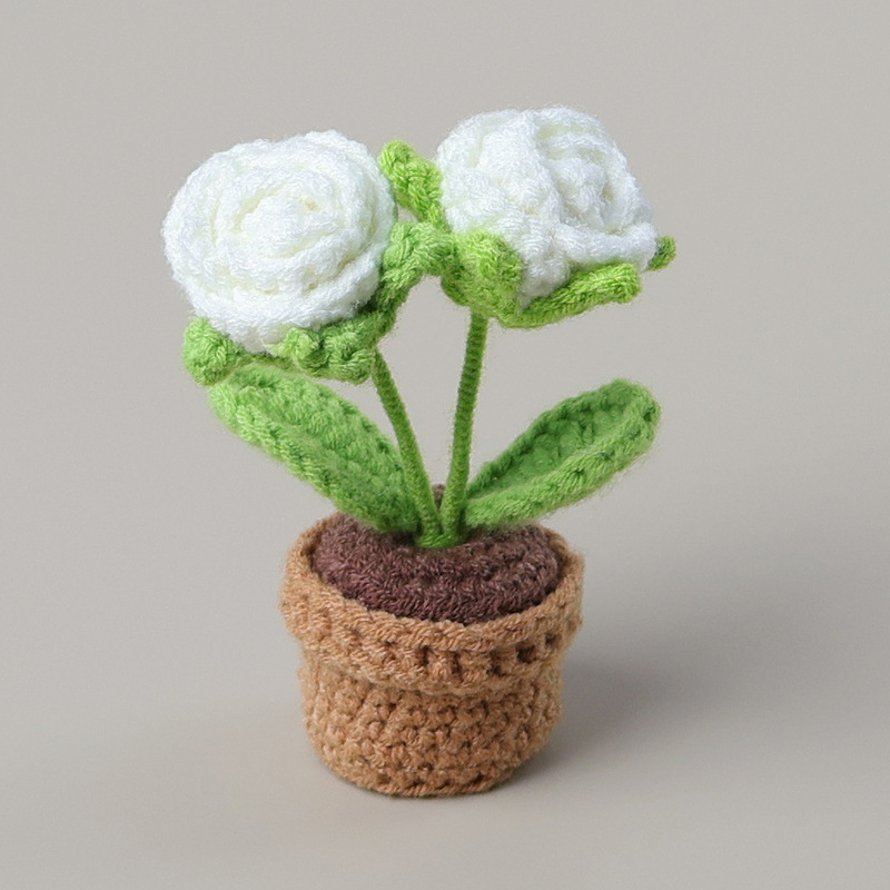 完成品クロスボーダー手作りウールかぎ針編み忘れなしひまわり模擬花鉢植えクリエイティブデスクトップ装飾品車の装飾造花|undefined