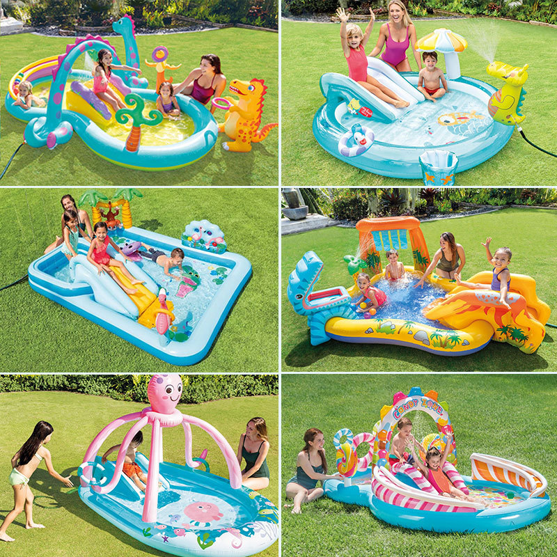 Intex Kidsren's Slide Inflatable Paddling Pool Kidsren's Swimming Pool Inflatable Castle Slide Fountain Pool Naughty Castle